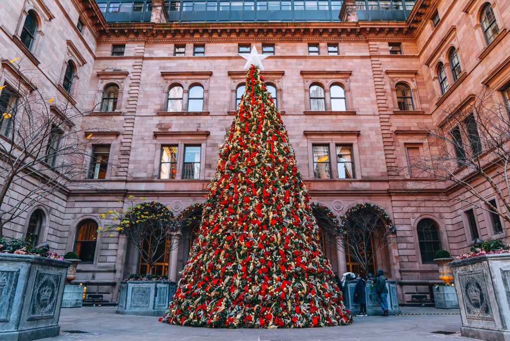 The Lotte Palace Christmas Tree in New York makes for the perfect backdrop for a holiday photo (photo credit: @khemric)